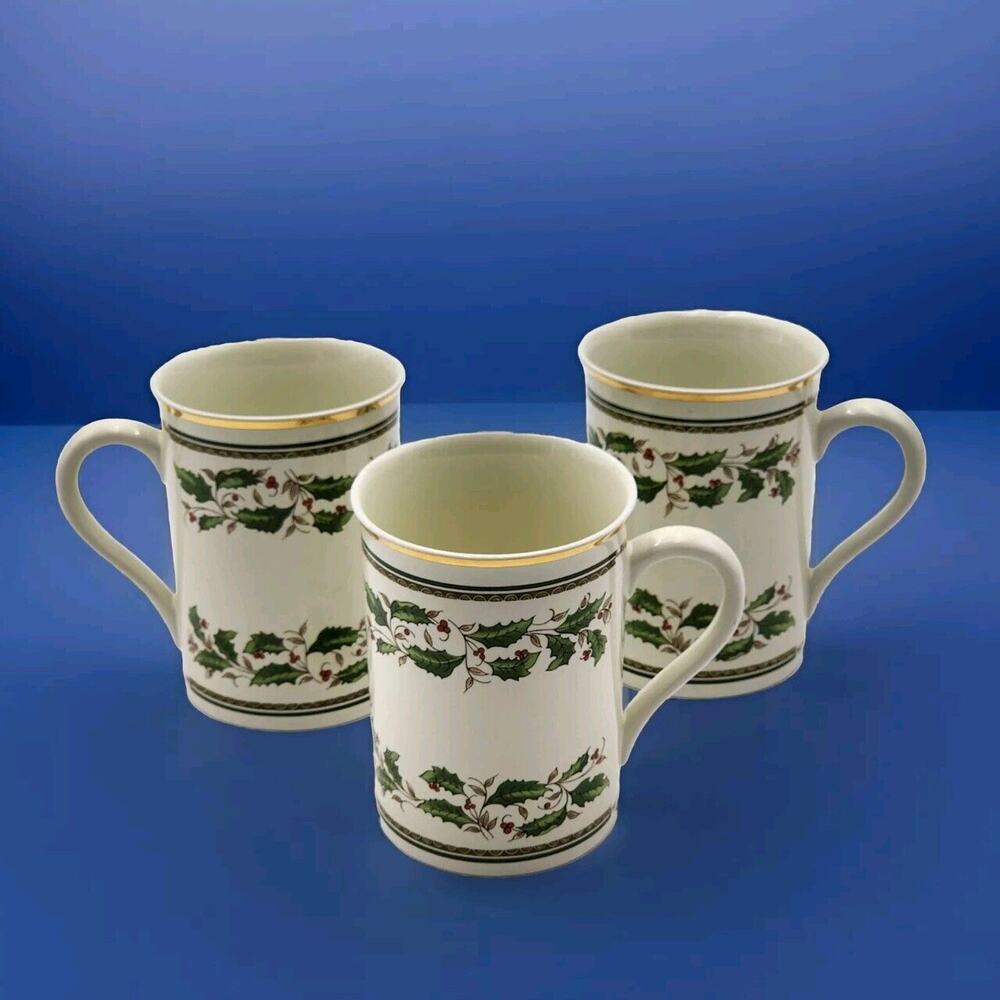 Set of 3 Konitz Germany Holly Holiday Home For The Holidays Porcelain Mugs 1994